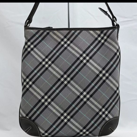 BURBERRY BLUE LABEL Check Pattern Shoulder Bag Nylon Leather Black - EUC - Picture 1 of 16